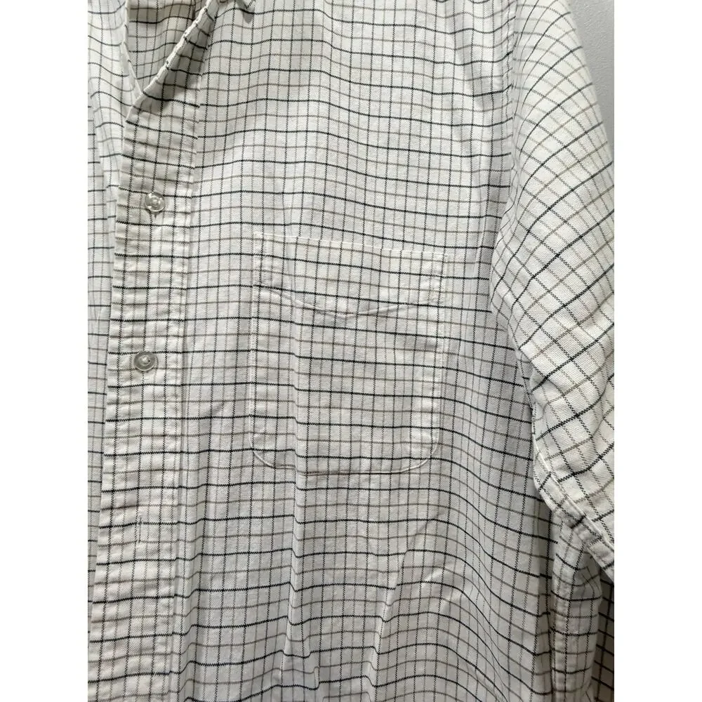 L.L.Bean White/Green Check Cotton Woven Long Sleeve Button-Up Shirt 15 1/2-36